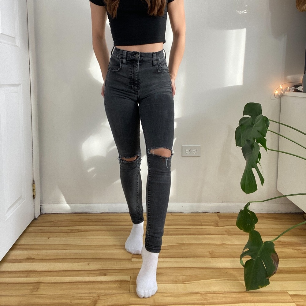 Garage Black High-Rise Skinny Jeans with Knee Rips